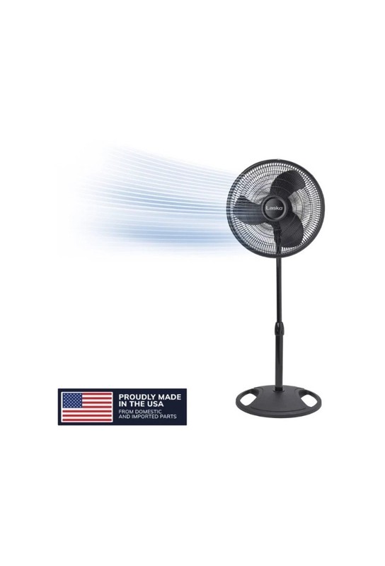 Lasko 16" Oscillating Adjustable Pedestal Fan with 3-Speeds, S16500, Black, 18" gallery