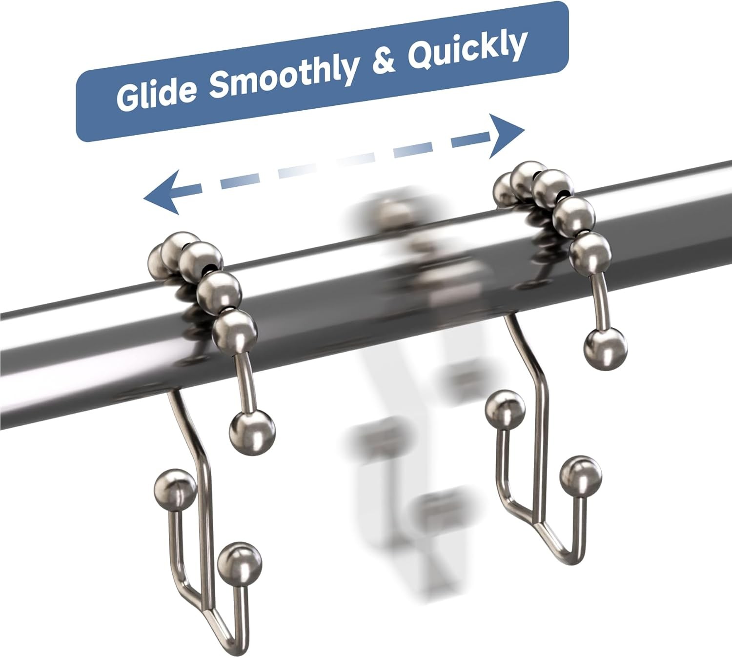 Nickel Double Glide Shower Curtain Hooks Rustproof Metal Roller Rings Set of 12 gallery