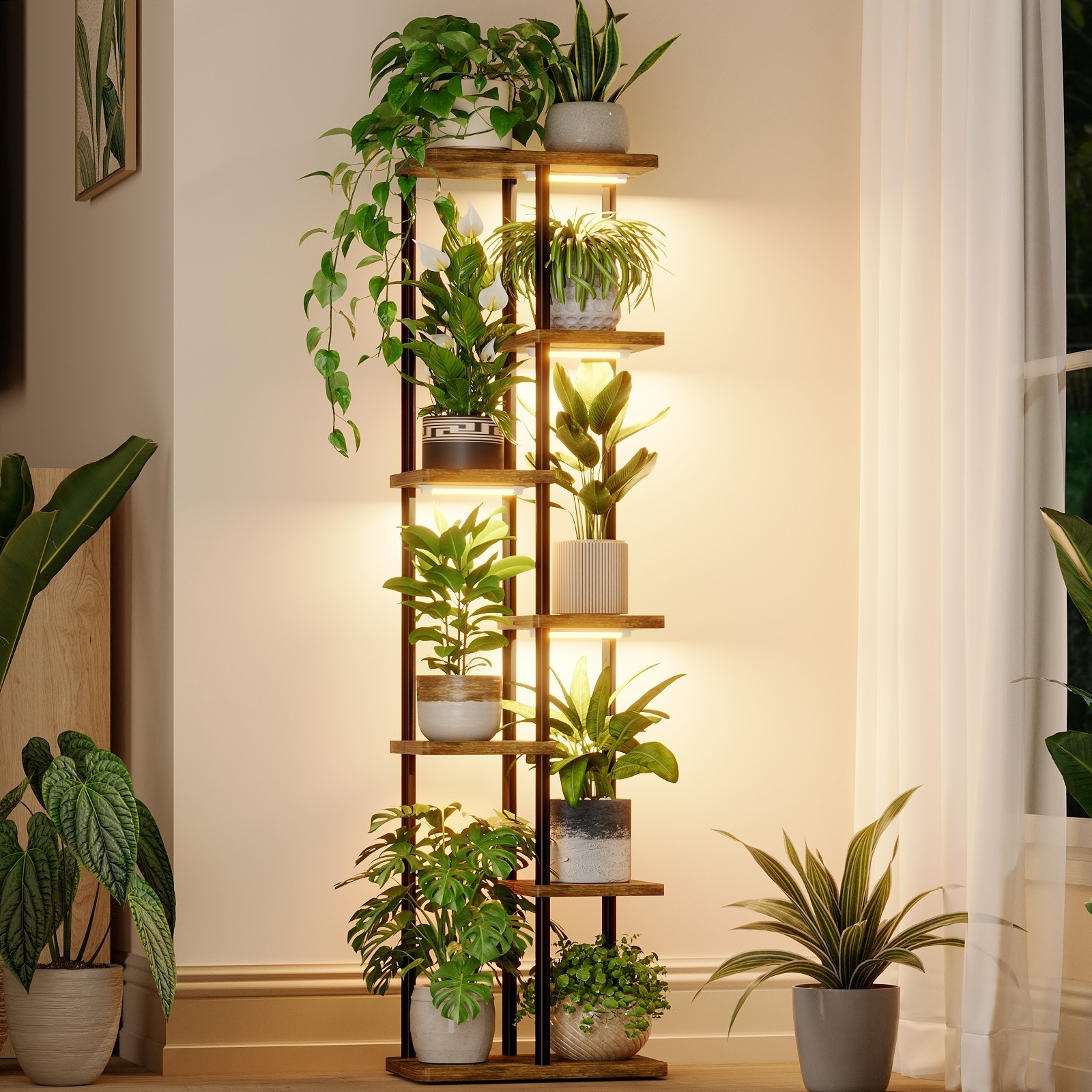 Bamworld Plant Stand with Grow Light for Indoor Plants Corner 7 Tier Metal Wood gallery