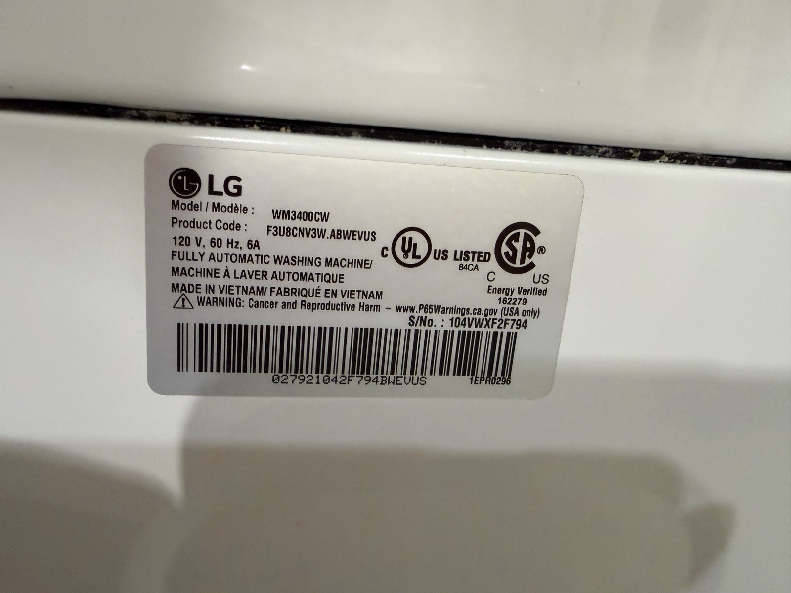 LG WM3400CW 4.5 Cu. Ft. Stackable Front Load Washer in White gallery