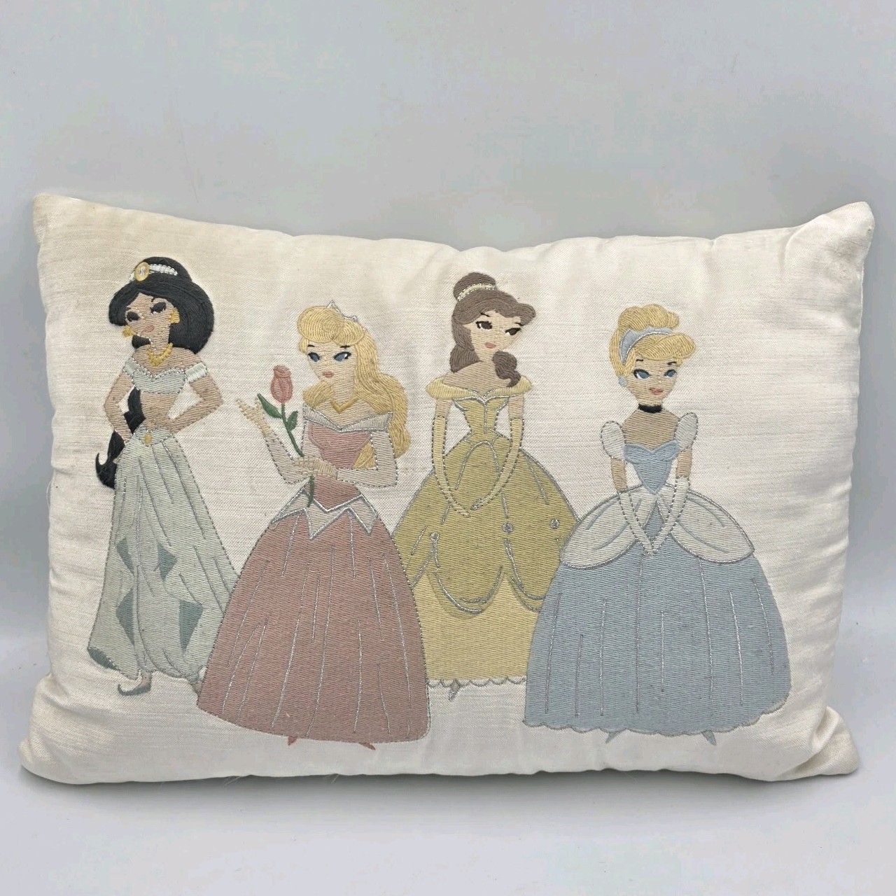 Pottery Barn Kids Disney Princess Throw Pillow Jasmine Belle Cinderella Embroid gallery