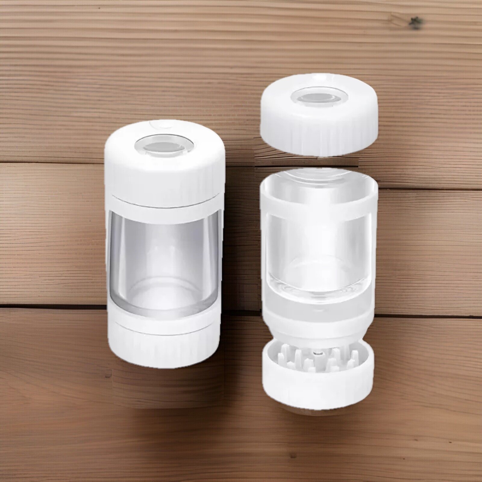 Glowing 4 in 1 Stash Jar, Magnifying LED Lid, Grinder, One Hitter, White gallery