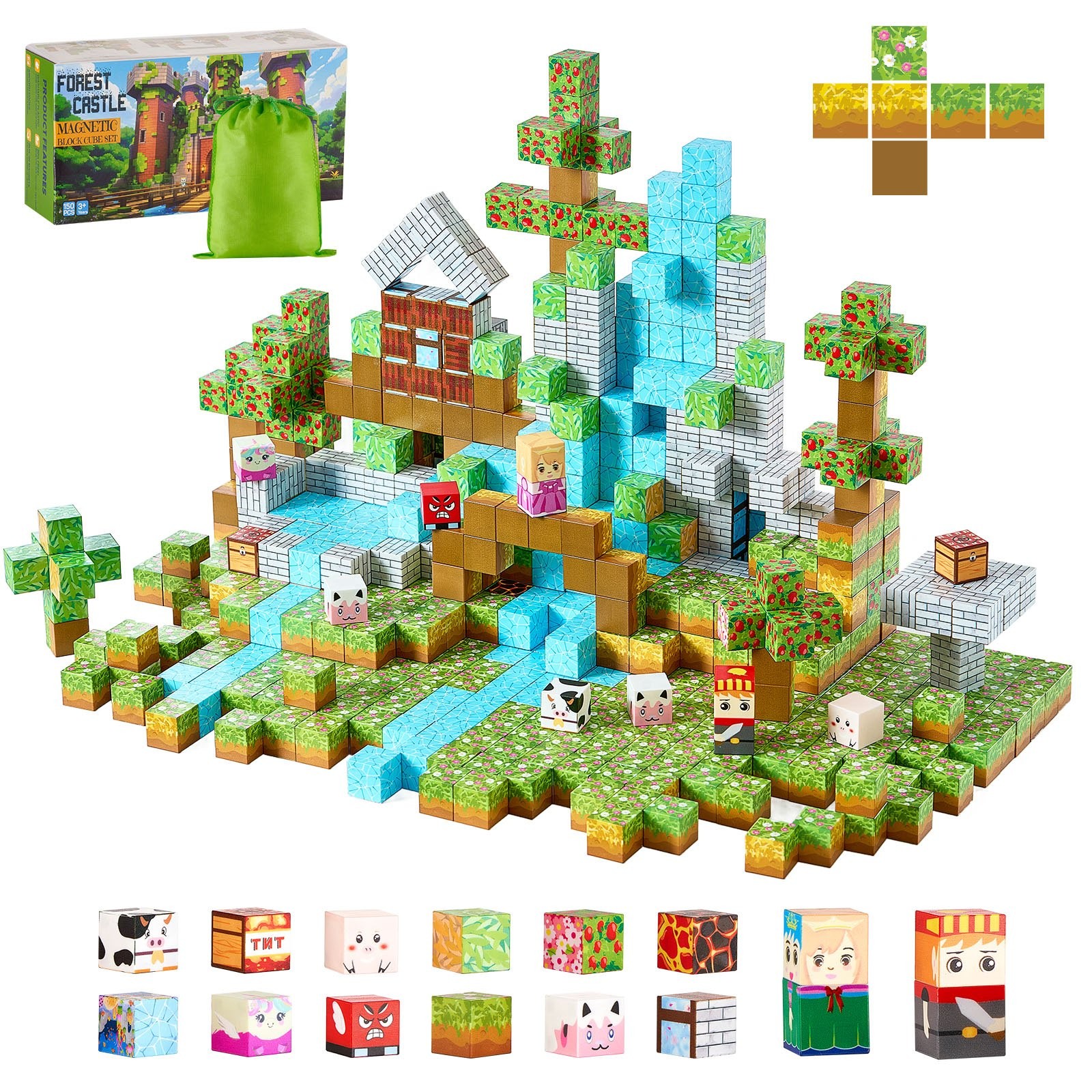 Magnetic Blocks, 150 PCS Forest Castle Set, Magnetic Building Cubes for Kids, ST gallery