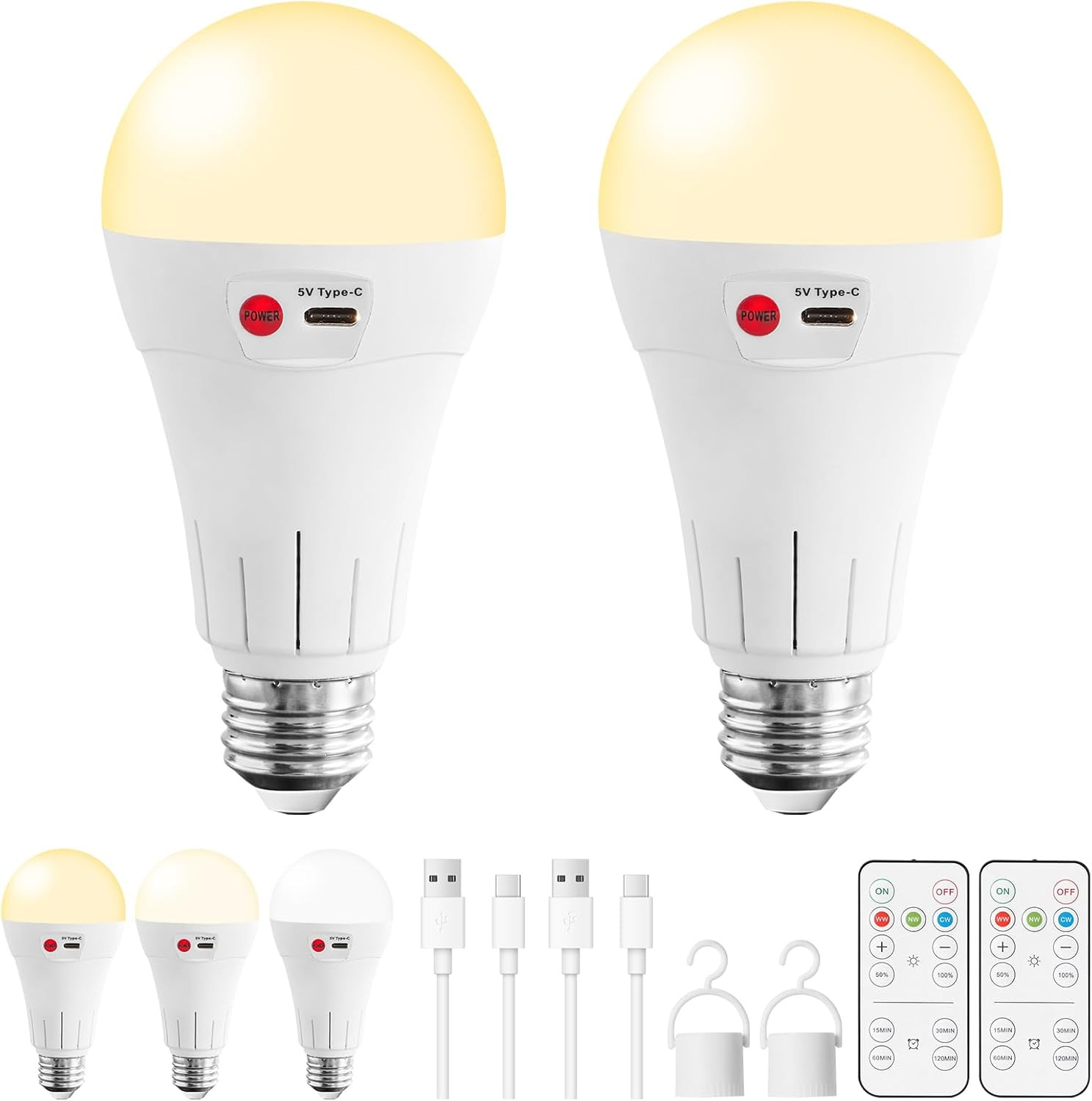 2600Mah Rechargeable Light Bulbs with Remote, 2 Pack E26 Wireless Battery Operat gallery