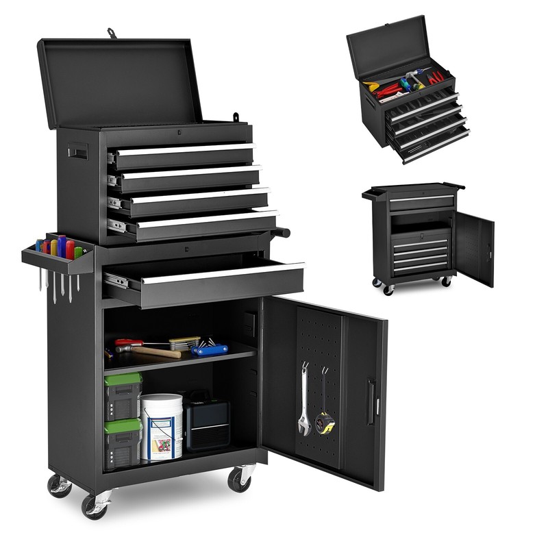 5-Drawer Rolling Tool Chest, Lockable Wheels, Detachable Top Box, Durable Metal gallery