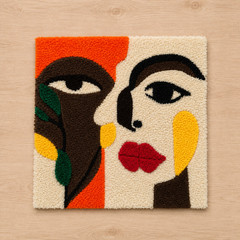 Handmade Modern Abstract Face Tufted Wall Art Rug 30×30 Textile Decor