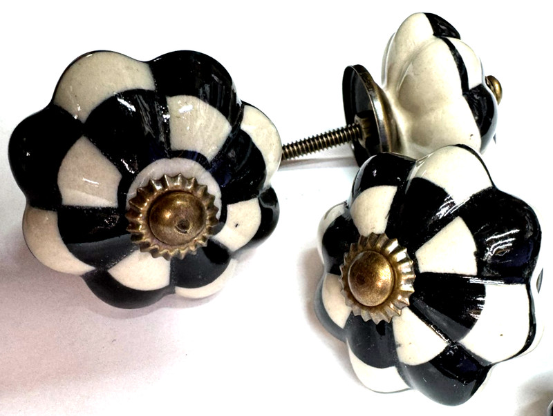 2 Checkered Ceramic Courtly Check Knobs Cabinet Pulls Furniture Hardware Childs gallery