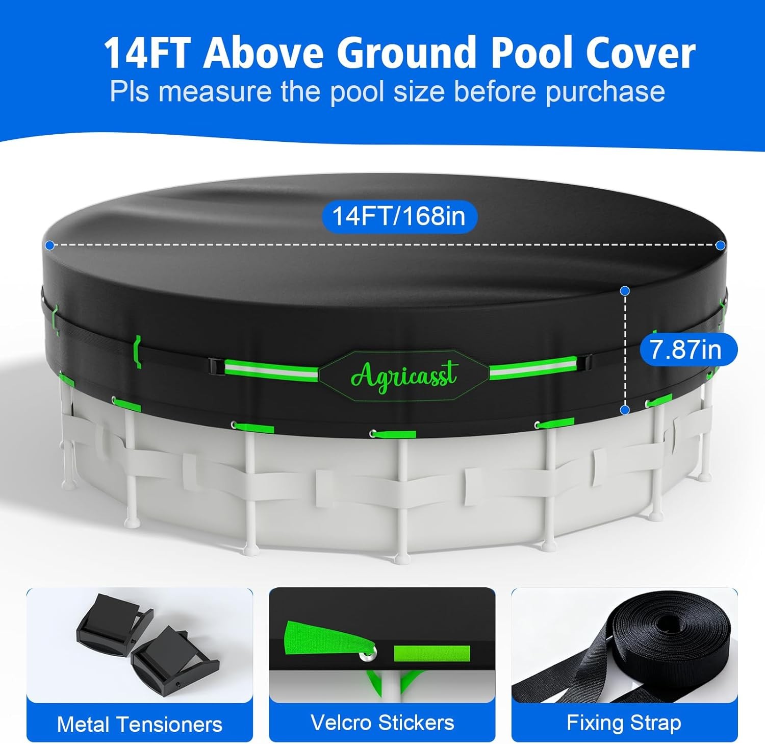 14Ft round Pool Cover for above Ground Pools, 420D Heavy Duty Solar Pool Cover w gallery