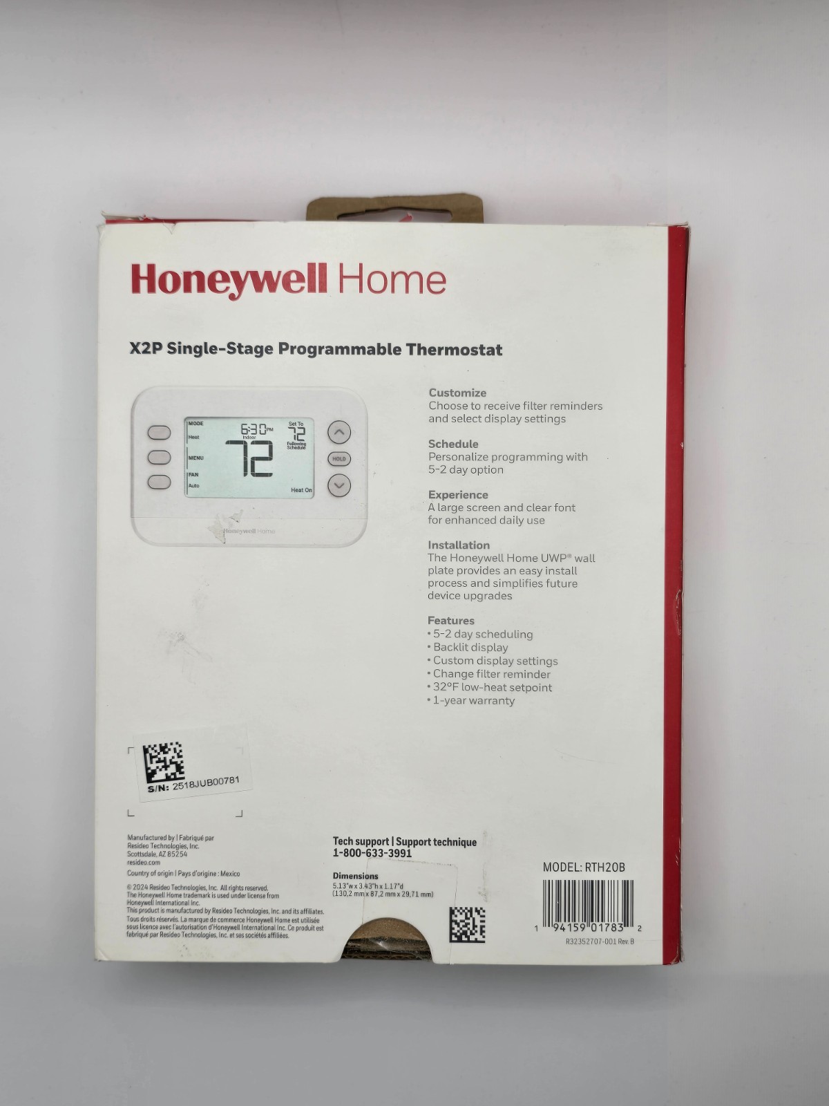Honeywell Home X2P Programmable Thermostat, Single-Stage, 1 Heat/1 Cool gallery