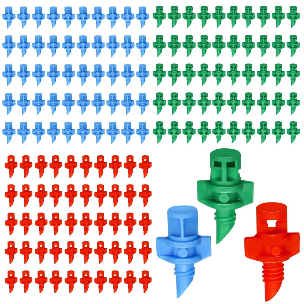 150Pcs Drip Irrigation Emitters, Micro Sprinkler Heads Misting Blue/green/red