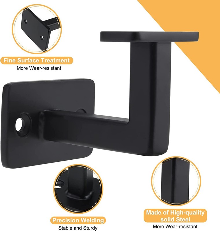 RealPlus Handrail Brackets, Heavy Duty Steel Square Hand Rail Brackets, Black gallery