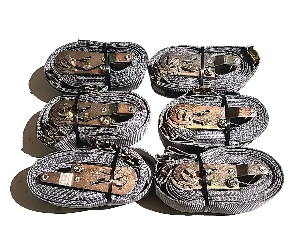 (6-Pack) USCC E Track Ratchet Straps Gray 1,467LBS WLL x 16' Long gallery