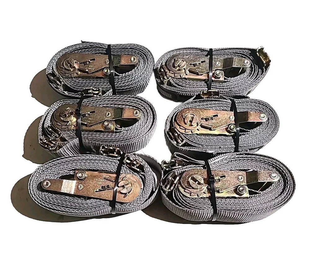 (6-Pack) USCC E Track Ratchet Straps Gray 1,467LBS WLL x 16' Long