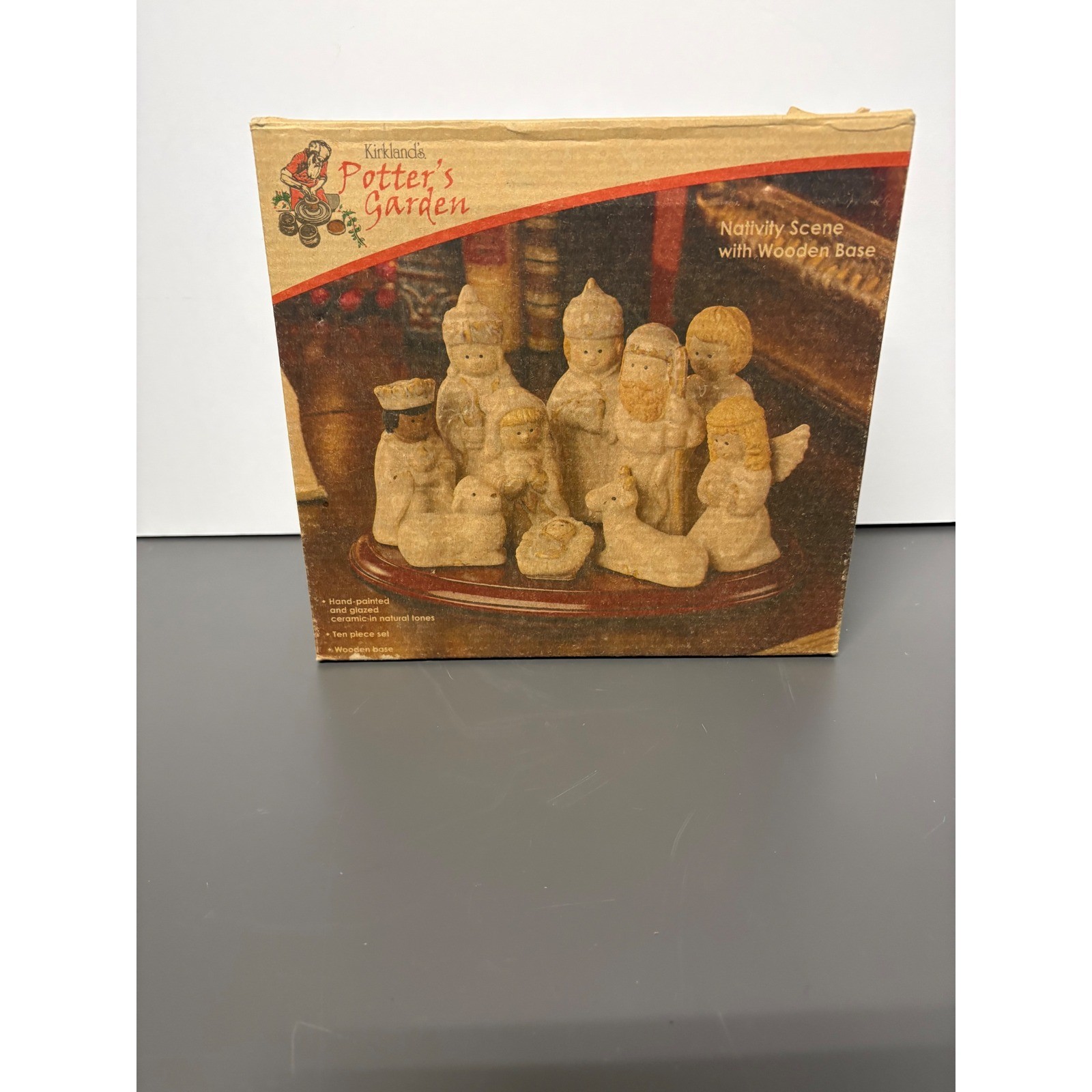 Kirklands Potters Garden Nativity Scene 10 Piece Ceramic Set with Wooden Base gallery