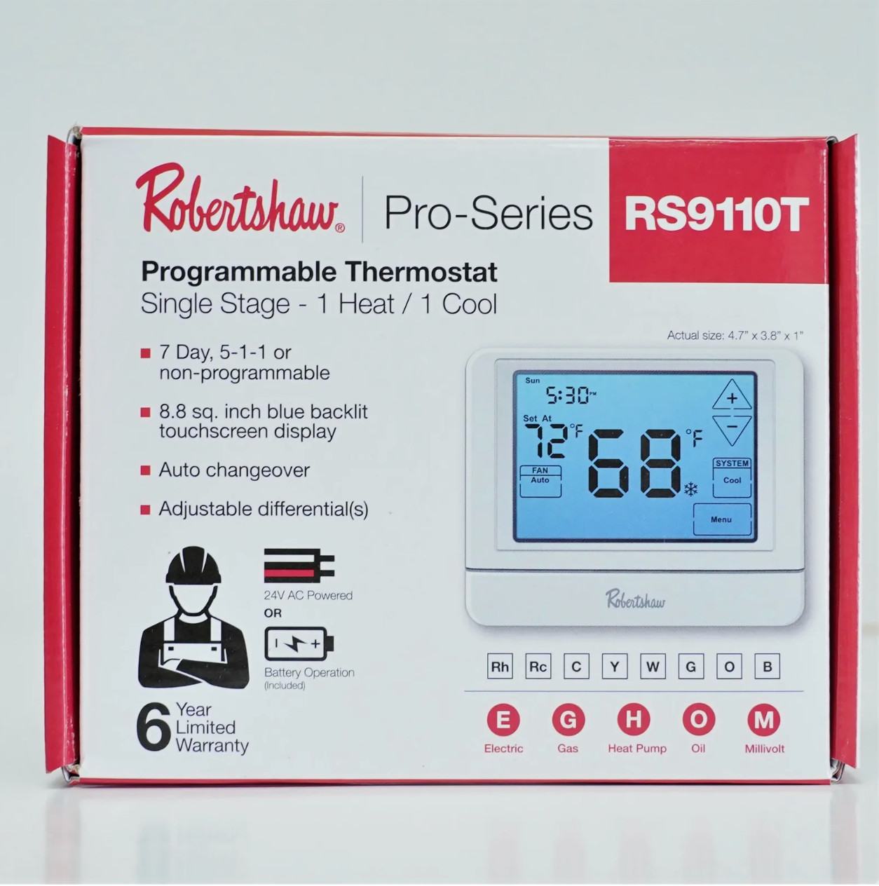 Robertshaw RS9110T Programmable Wall Thermostat 1 Heat 1 Cool Touchscreen gallery