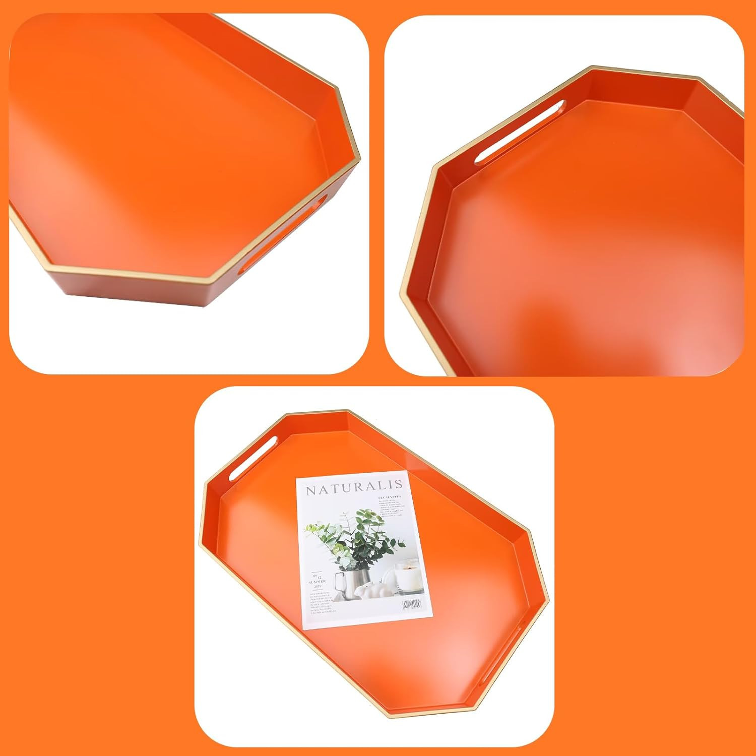 Orange Decorative Tray with Handles, Versatile Serving Tray for Coffee Table, Ot gallery