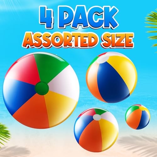 4-Pcs Assorted Inflatable Beach Balls - Rainbow Beach Balls for Kids in 6", gallery