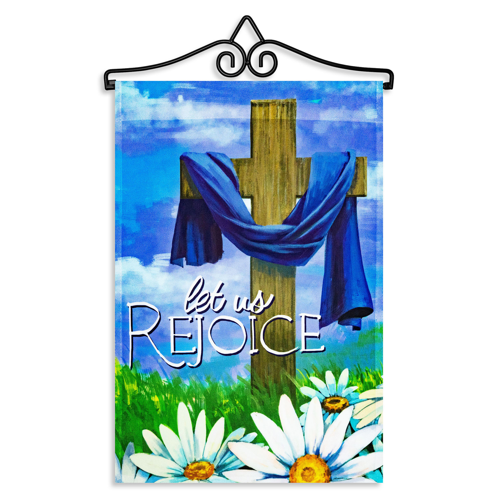 Garden Flag Let Us Rejoice Easter Cross 12x18IN & Hanger 14IN Printed Poly gallery