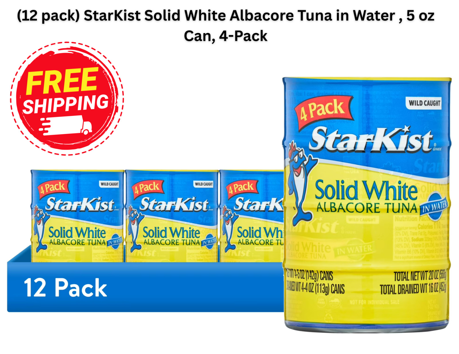 Starkist Solid White Albacore Tuna In Water 25% Less Sodium, 4x12 = 48 Cans gallery