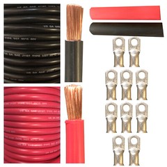 1/0 Interconnecting Copper Cables Kit|5Ft Red|5Ft Black|10pc 3/8in Lugs
