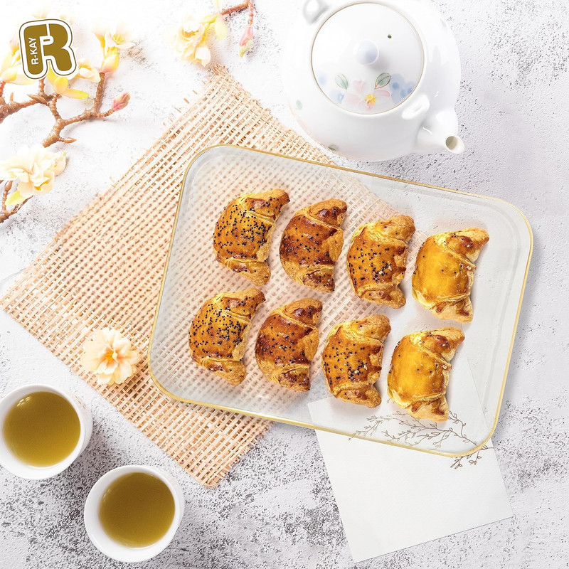 3 Pack Plastic Serving Trays for Party - Gold Serving Tray 8 by 11 Inch - Heavy gallery