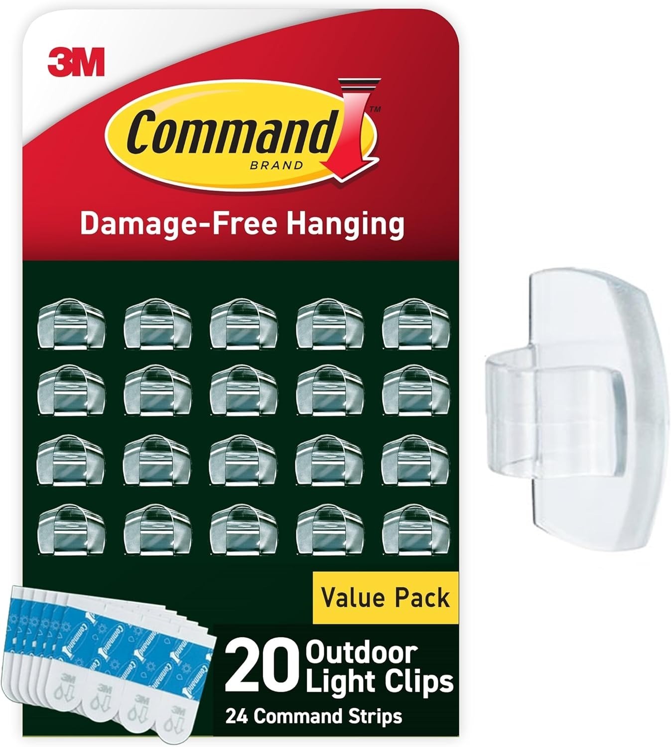 20 pack of 3M Command Outdoor Light Clips 20 Clear Hooks with 24 Handing Strips gallery