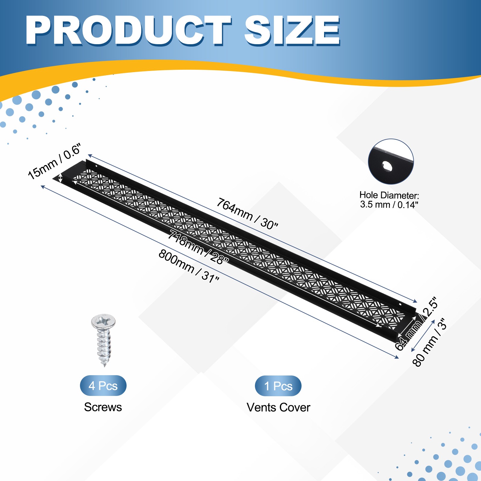 30 x 3Inch (Duct Openings) Door Air Vent Cover, 1Set Grille Ventilation Black gallery