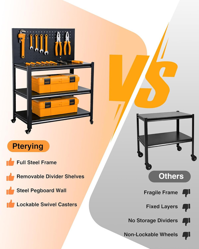 Pterying 52" Rolling Work Table, Adjustable Height Workbench with Lockable Wheel gallery