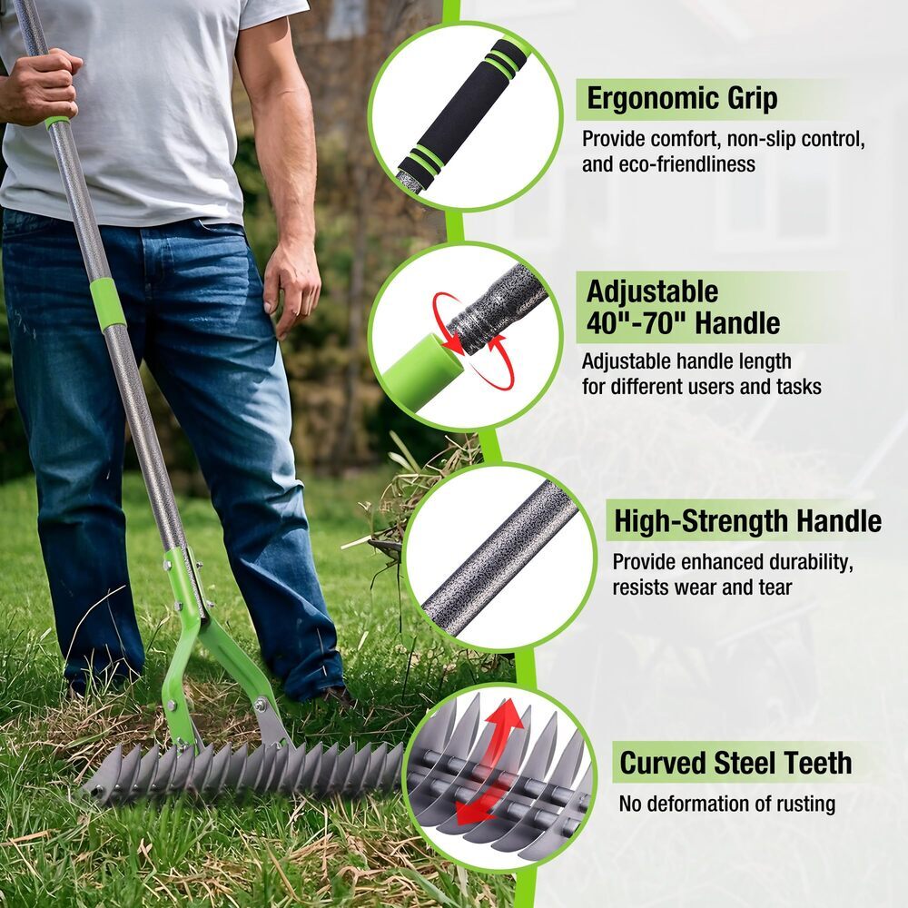 WORKPRO 15-Inch Thatch Rake for Lawns Heavy Duty Dethatcher Rake with 5FT Handle gallery