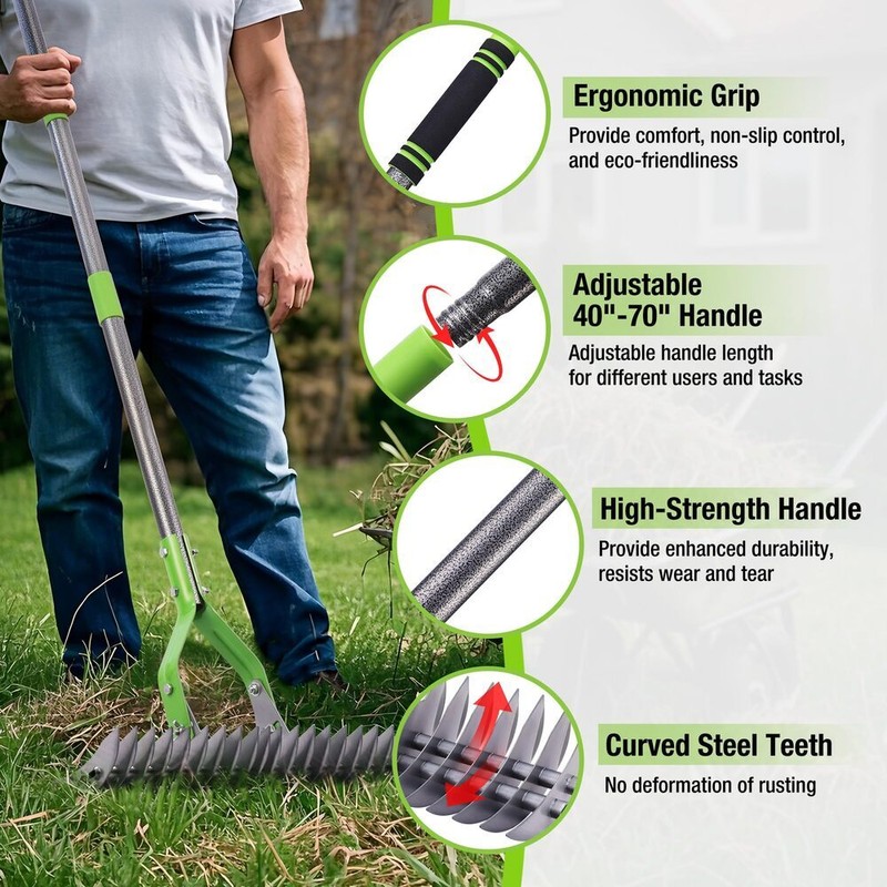 WORKPRO 15-Inch Thatch Rake for Lawns Heavy Duty Dethatcher Rake with 5FT Handle gallery