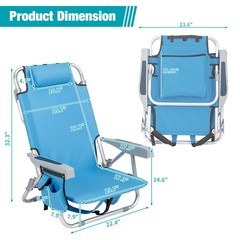 2-Pack Portable Backpack Beach Chair Set 5-Position Outdoor Reclining Chair