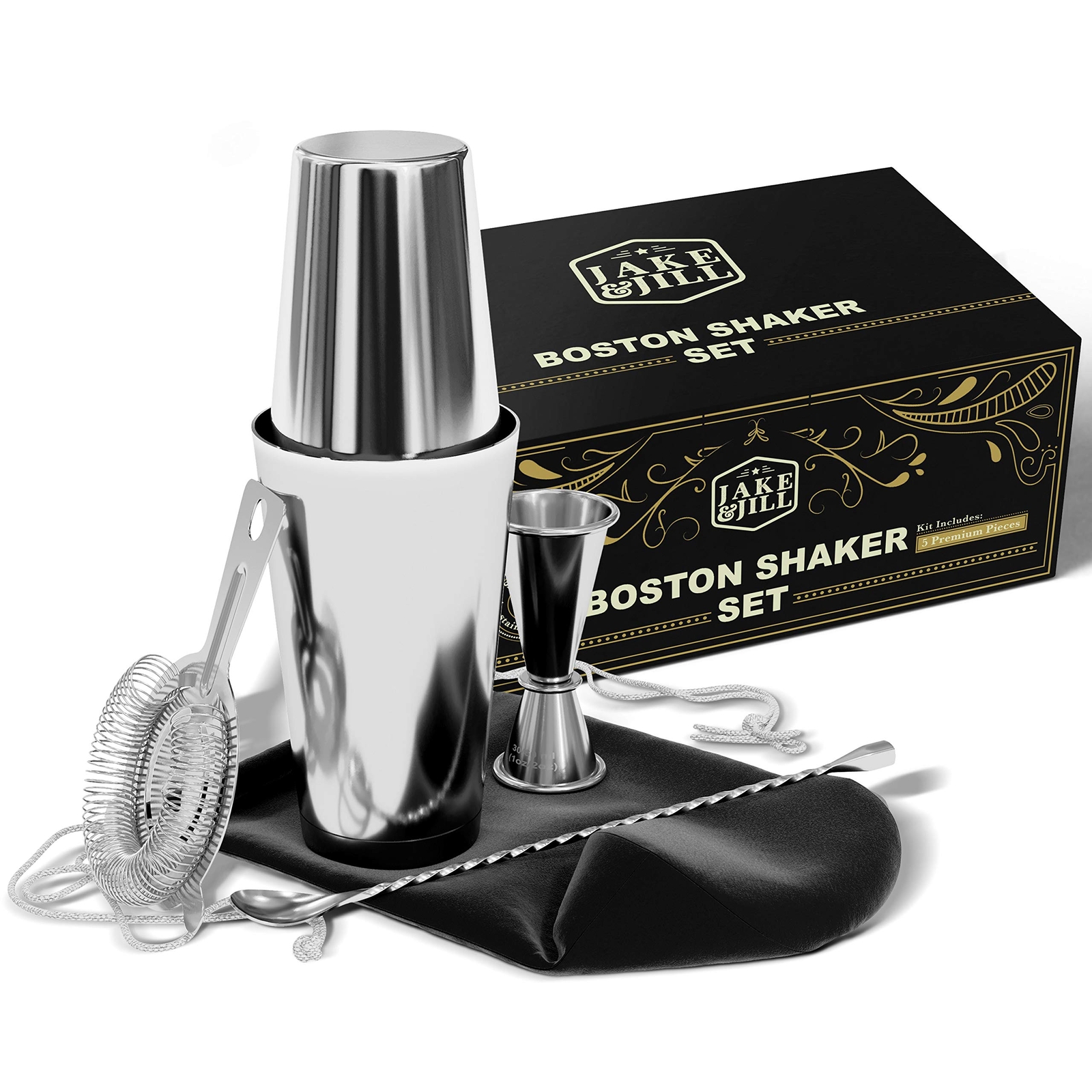 (5 Pc) Boston Cocktail Shaker Set w/ HD Strainer, High End Japanese Jigger & ... gallery