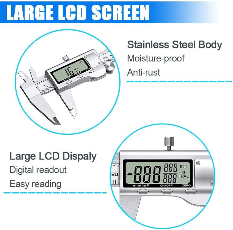 Digital Caliper Measuring Tool, Stainless Steel Vernier Caliper Digital Micromet gallery