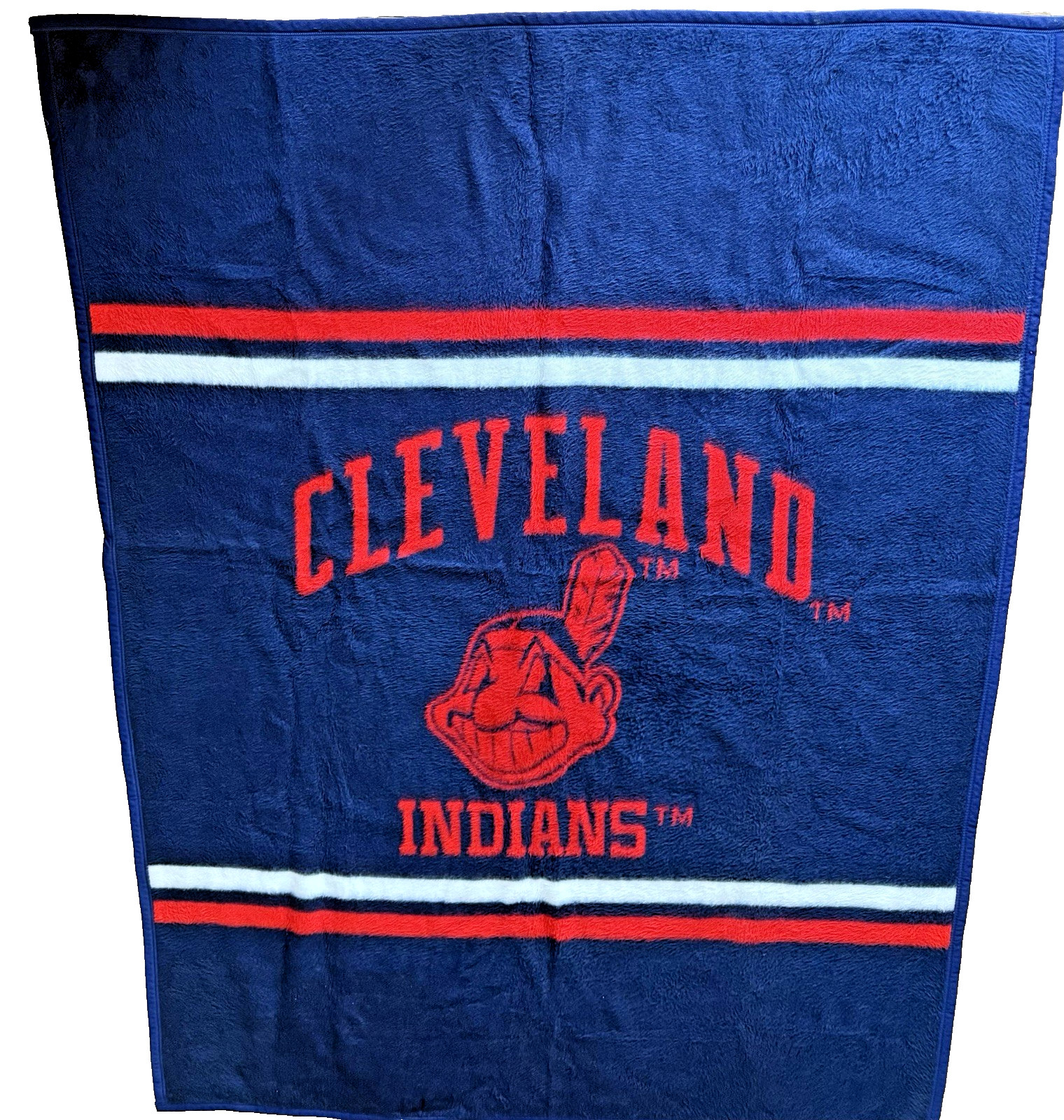 MLB BLANKET CLEVELAND INDIANS BIEDERLACK CHIEF WAHOO FLEECE 57 X 77 90S Vintage gallery