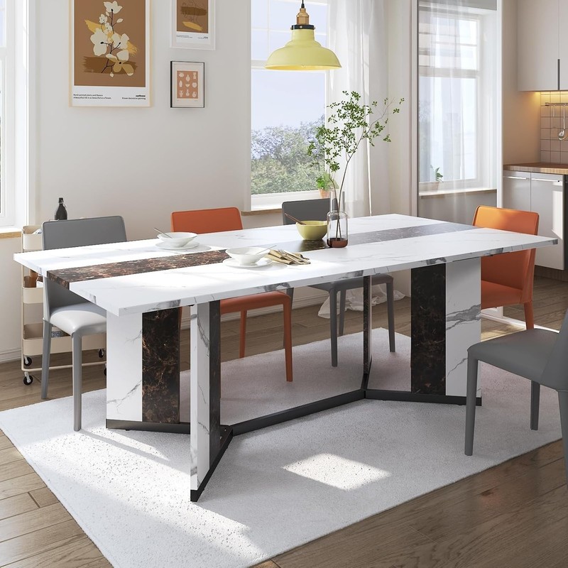 71 Inch Large Rectangular Dining Table for 6-8 People Dining Table with Marble gallery
