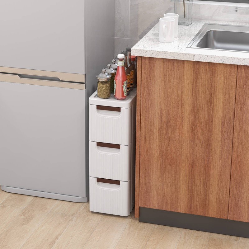 3-Drawer Narrow Rolling Storage Cabinet with Pull Handles Built-in Wheels gallery