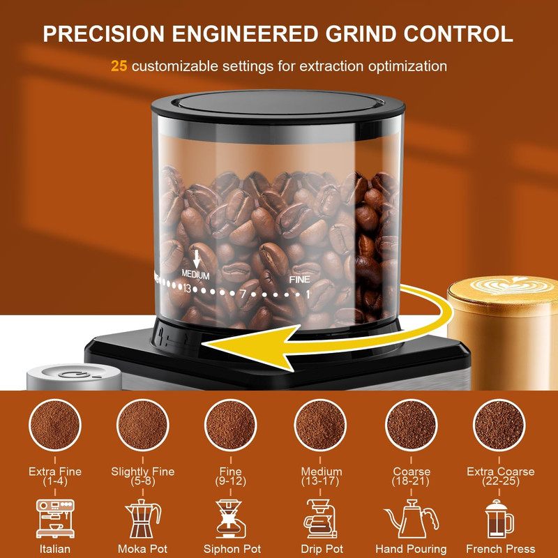 Conical Burr Coffee Grinder, Coffee Bean Grinder with Adjustable Grind Settings gallery