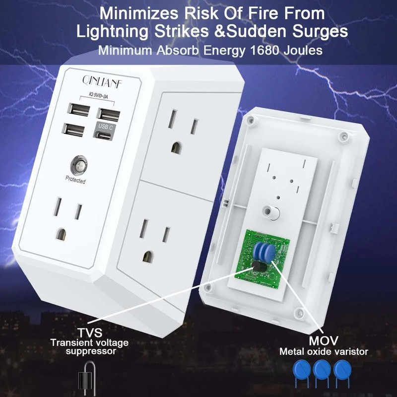 5 Outlet Extender Surge Protector with 4 USB Ports 1680J Wall Charger Multi Plug gallery