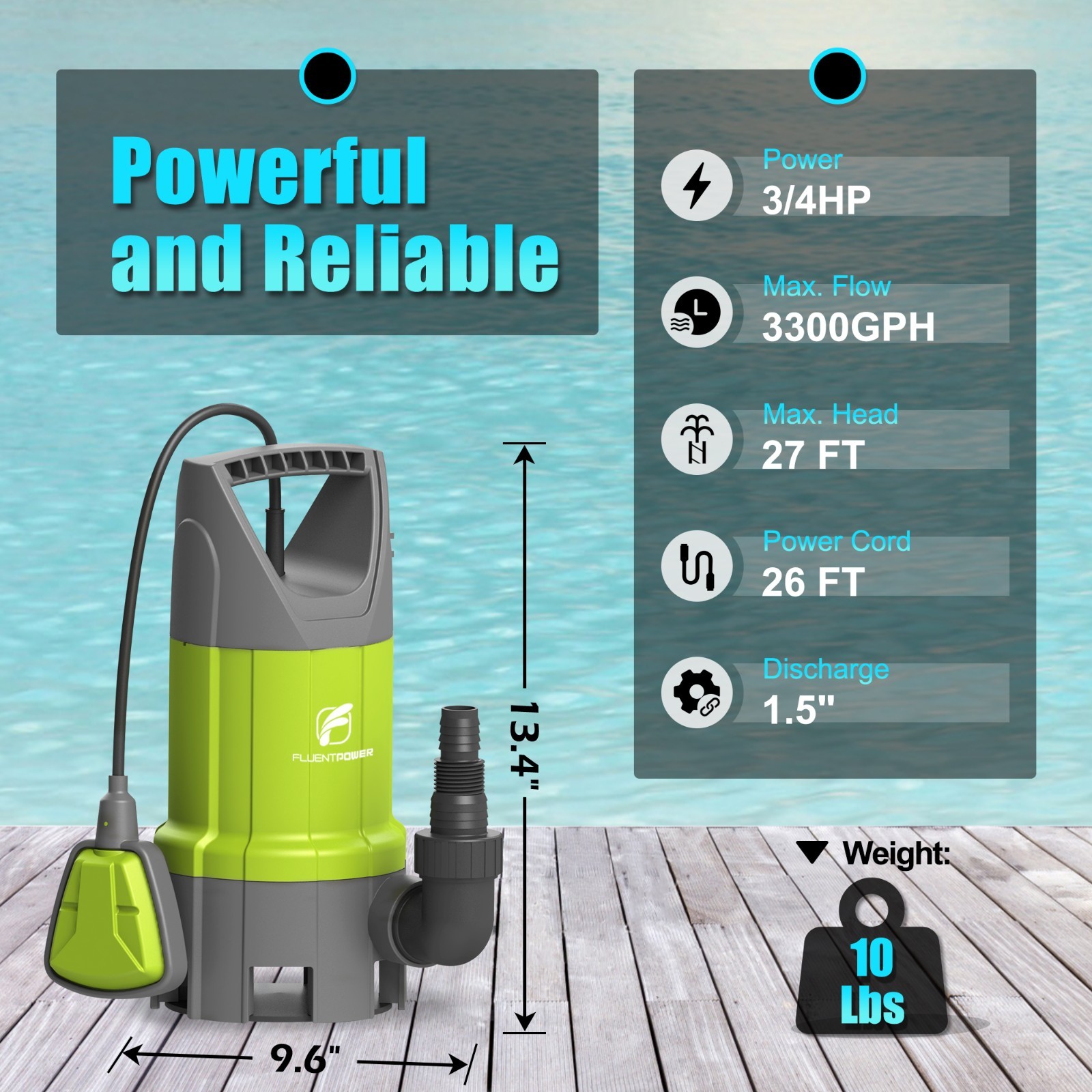FLUENTPOWER 3/4HP 3700GPH Submersible Sump Pump with Integrated Float Switch gallery