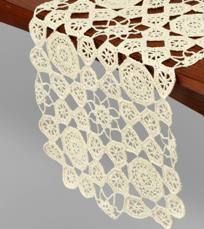 Ivory Random Crochet Dining Table Runner Cotton Polyester 13 x 39-in Gift NEW gallery