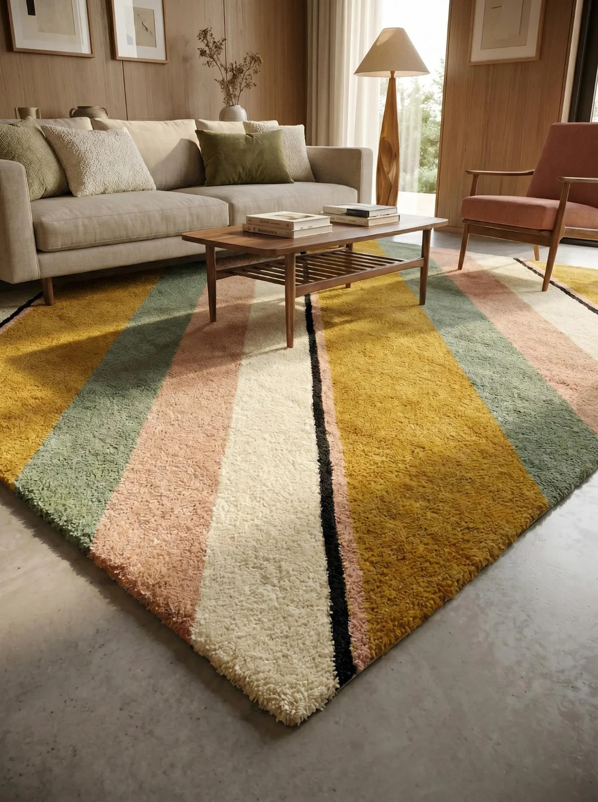 Handmade Pastel Striped Tufted Rug –Modern Scandinavian Area Rug, Soft Geometric gallery