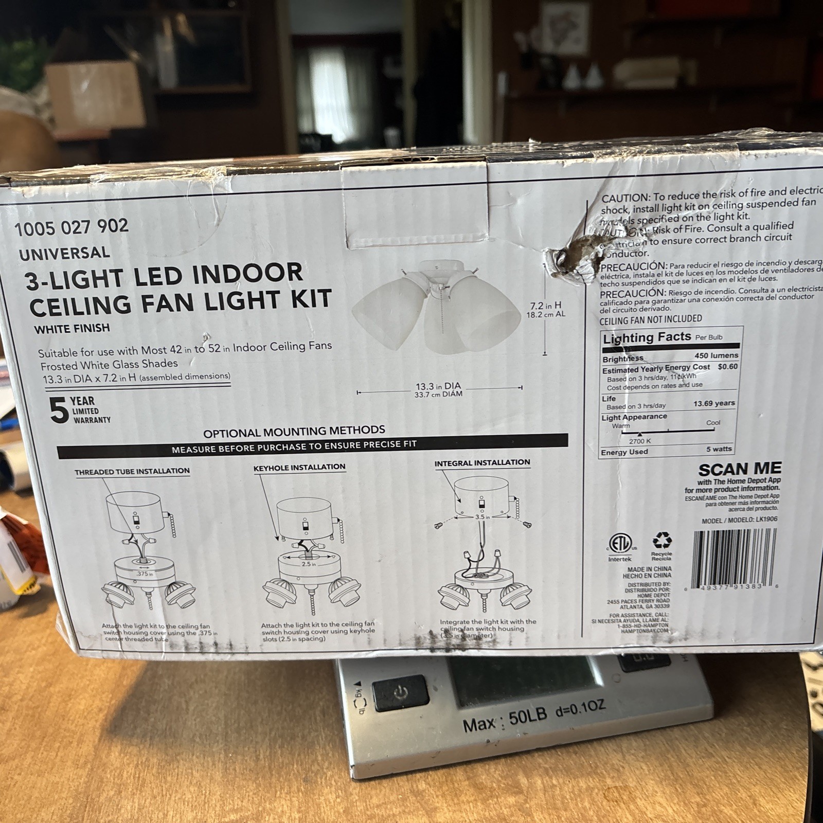 Hampton Bay Universal 3-Light LED Indoor Ceiling Fan Light Kit #1005 027 901 gallery