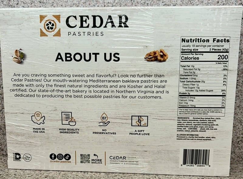 Cedar Pastries Authentic Mediterranean Baklava 35 Ounce, Made With Honey 2-PACK gallery