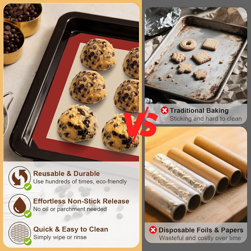 Silicone Baking Mats 3 Pack – Non-Stick Reusable Silicone Baking Sheets for Oven gallery