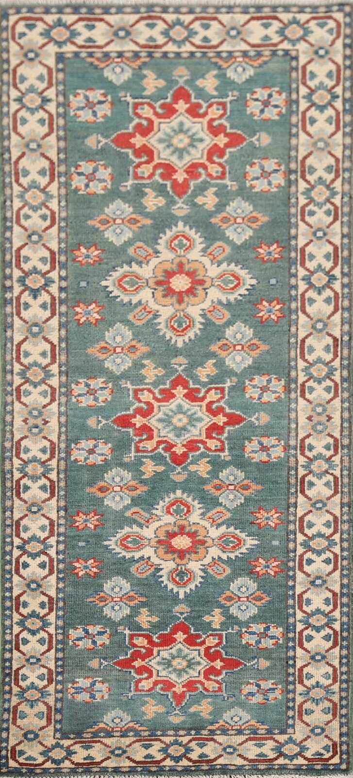 Green/ Ivory Super Kazak Geometric Oriental Hand-made Accent Rug 2' 3" x 5' 6" gallery