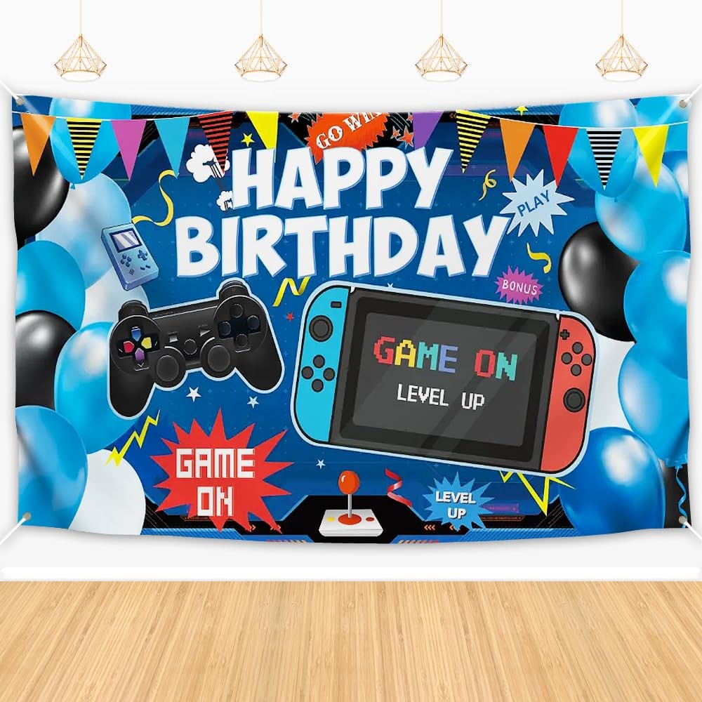 Video Game Birthday Backdrop 180x110cm - Happy Gaming Party Decoration gallery