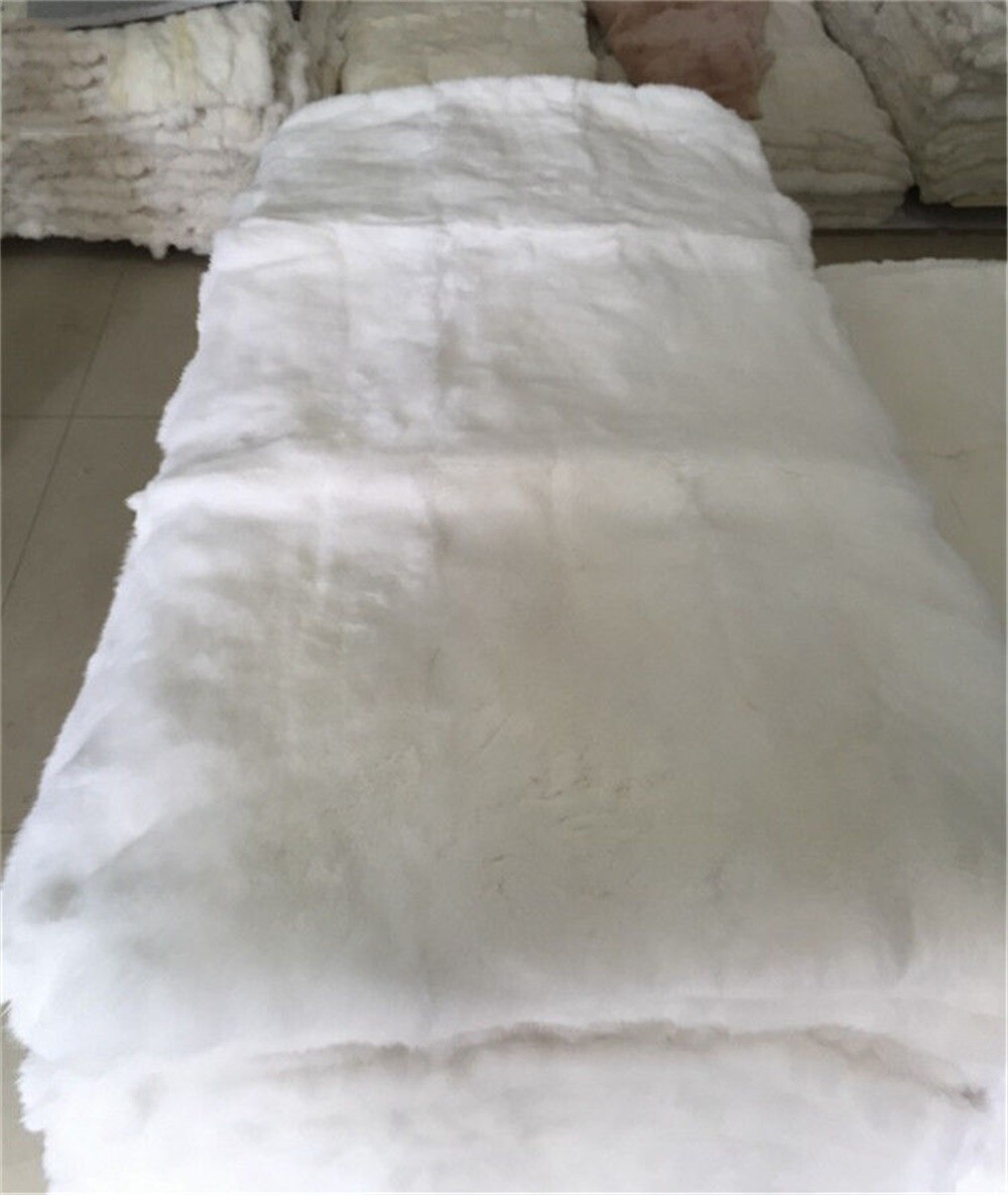 Genuine Real White Rabbit FUR Plates Pelz Blanket Throw 22"x45" FUR Rug Carpet gallery