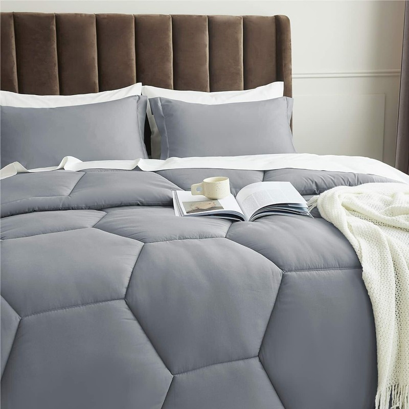 Queen Size Honeycomb Comforter Set - Soft & Cozy 88"x88" w/ 2 Pillow Shams GRAY gallery