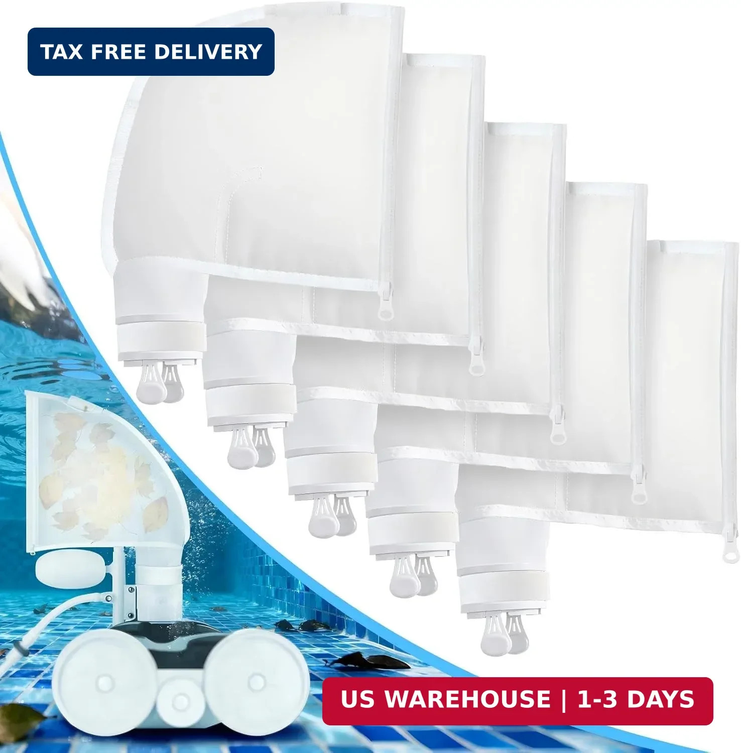 5 Pack Pool Cleaner Bags, Nylon mesh Pool Cleaner Replacement Bag, Bag Zipper Re gallery