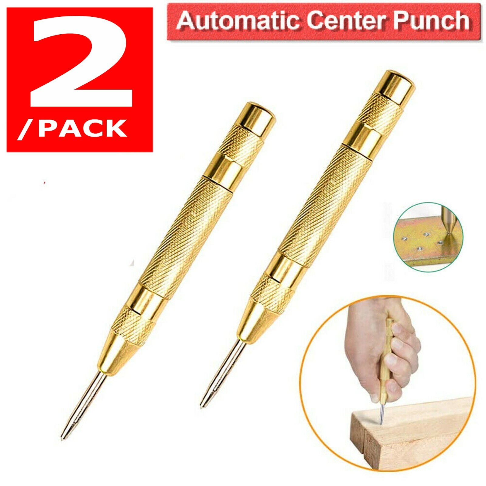 2 Super Strong Automatic Centre Punch Adjustable Spring Loaded Metal Drill TooL gallery